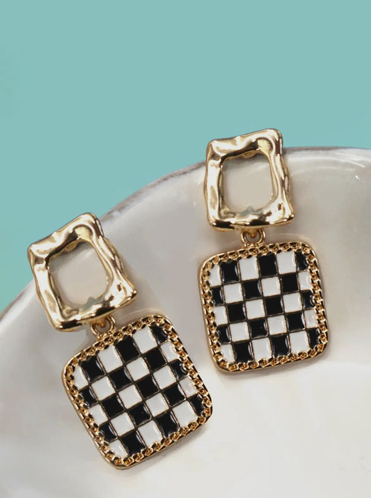 Gold Checkered Earrings