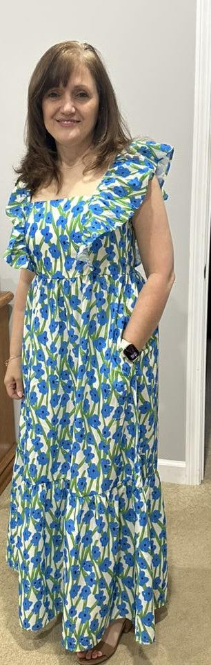 Coastal Bloom Ruffle Strap Maxi