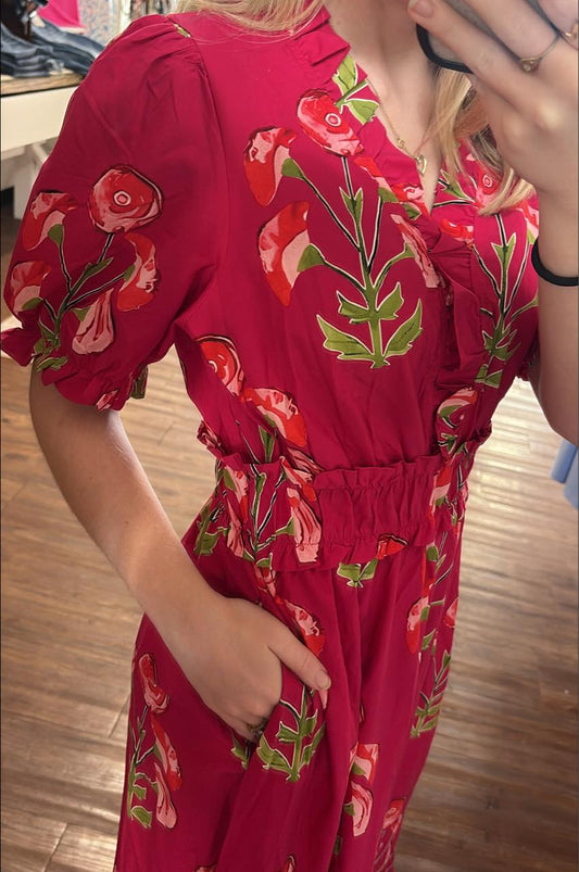 Ruffled Ruby Maxi Dress