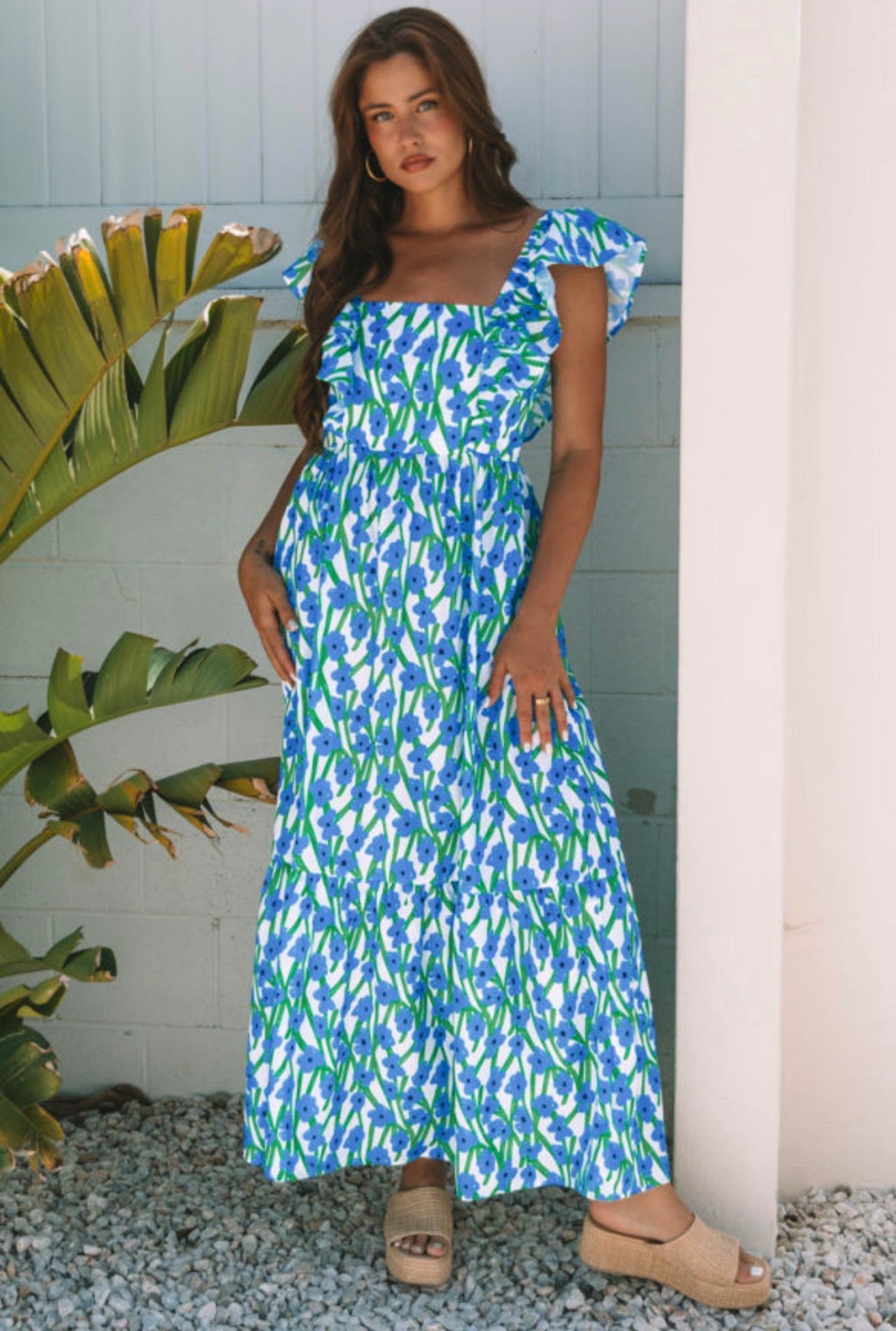 Coastal Bloom Ruffle Strap Maxi
