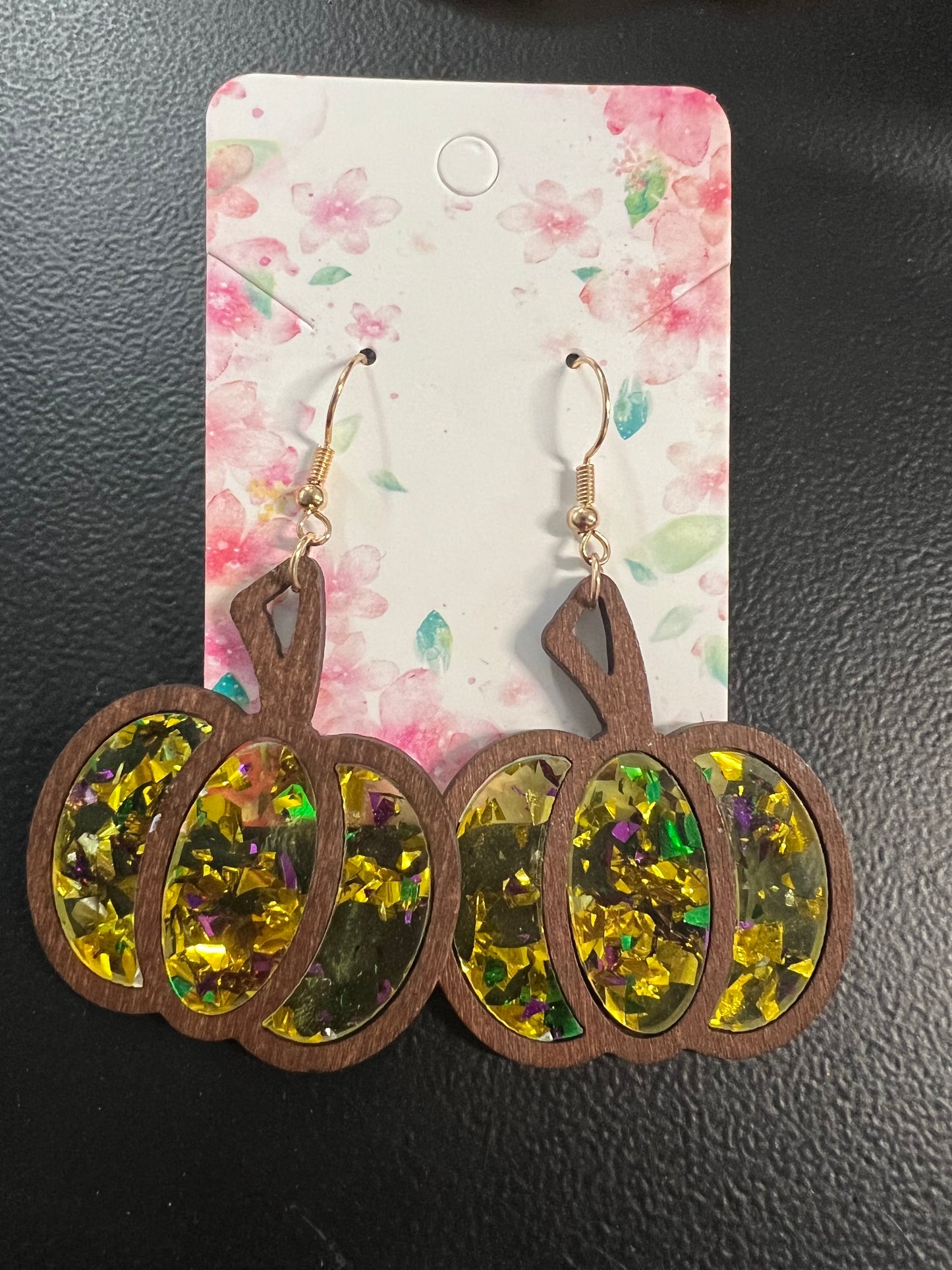Wooden Pumpkin Earrings in 4 Colors