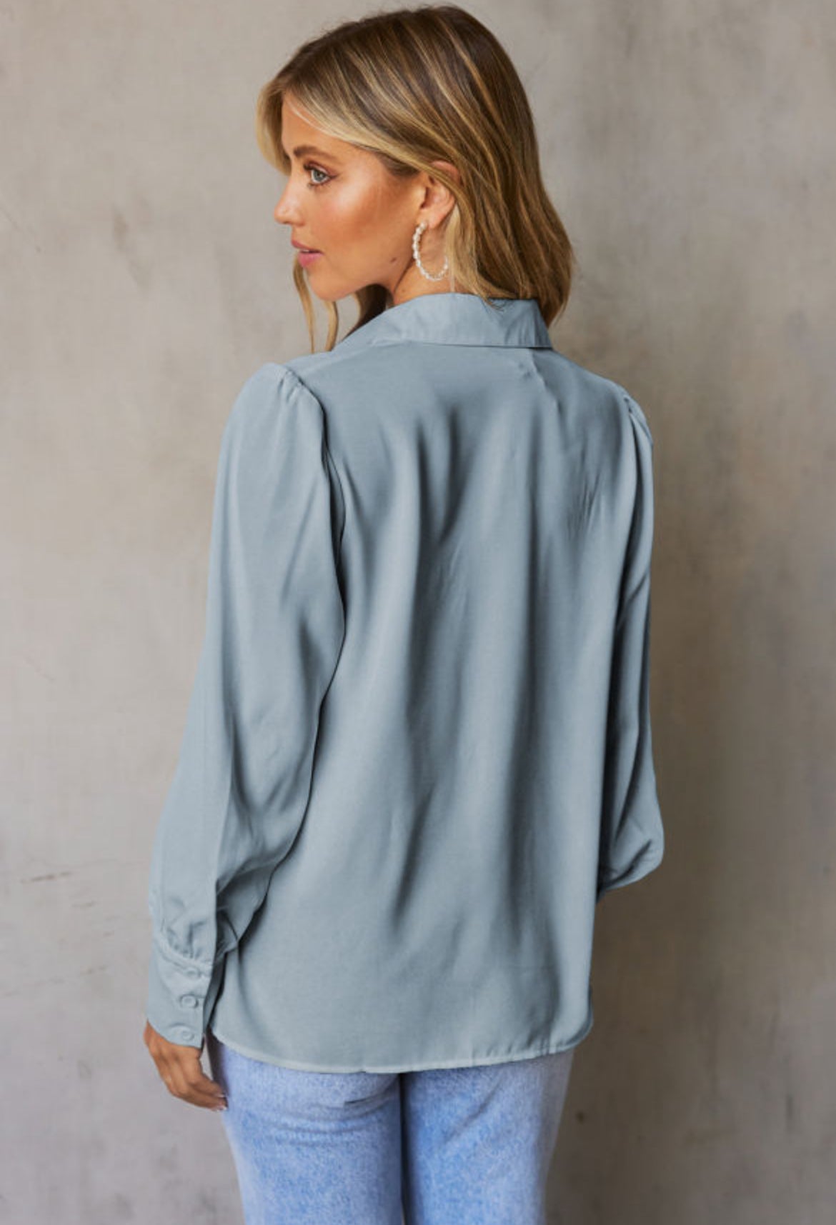 Blue Button up Elegant Blouse