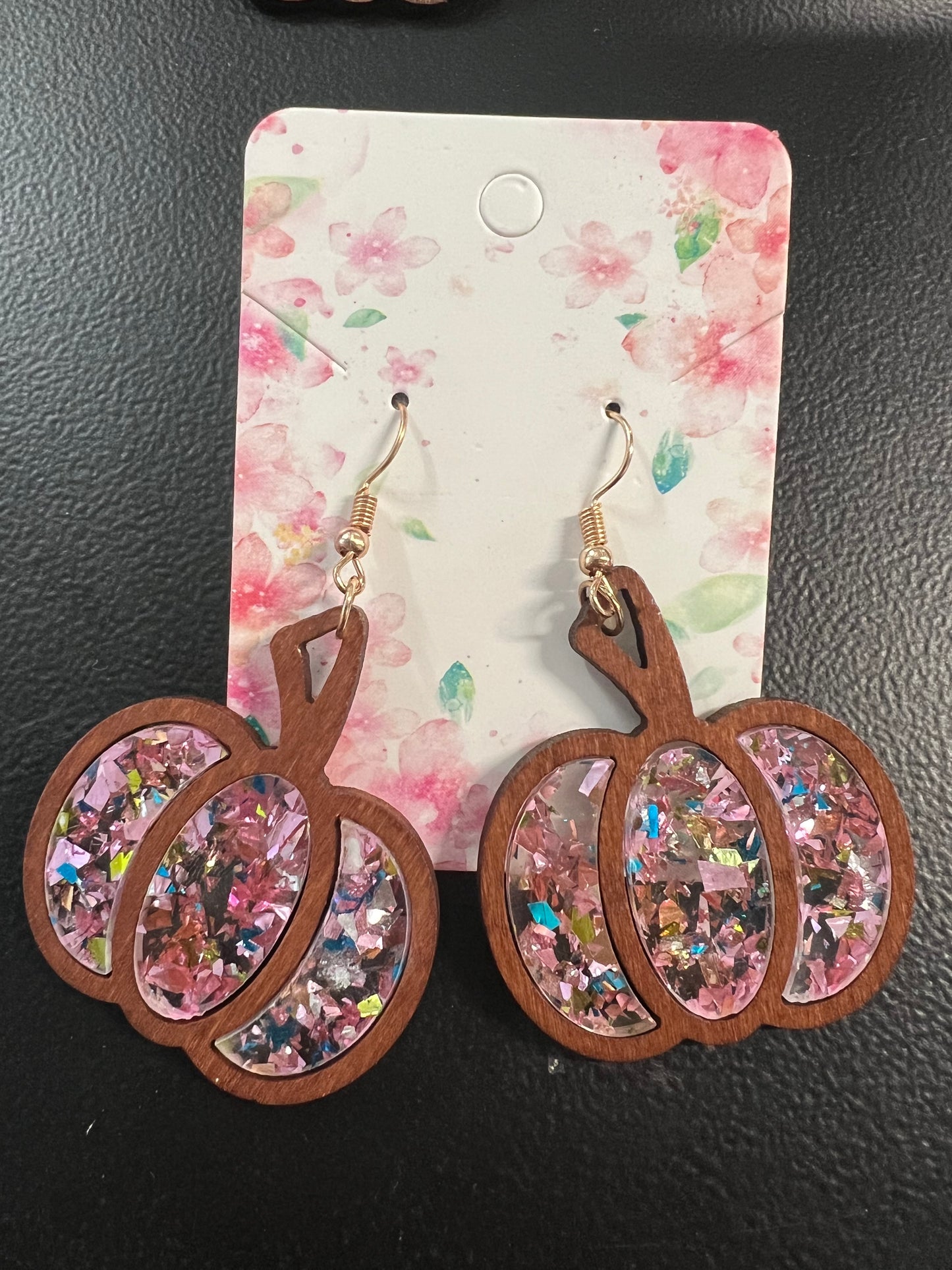Wooden Pumpkin Earrings in 4 Colors