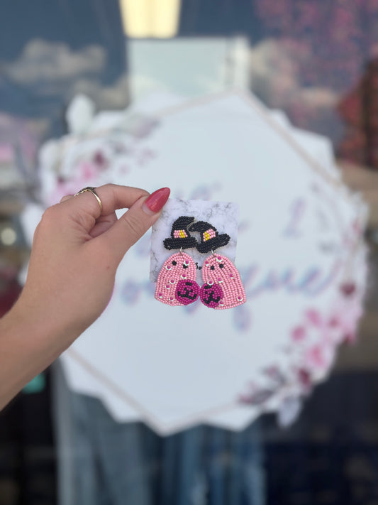 Pink Ghost Beaded Earrings