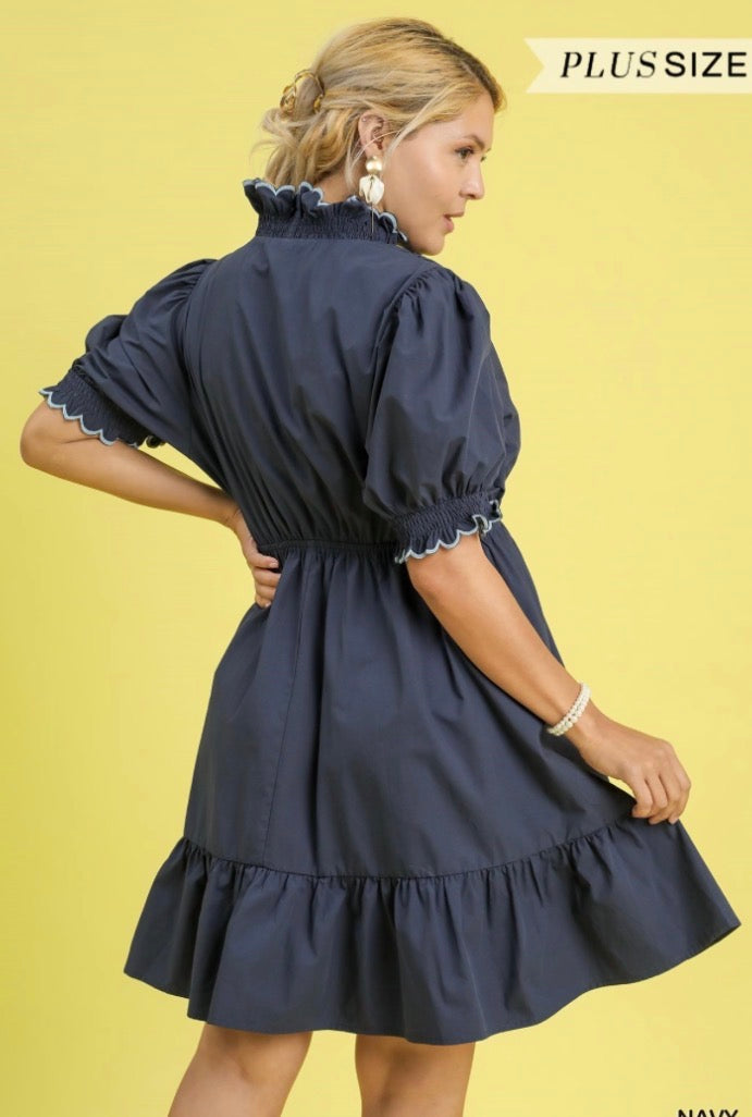 Navy Darling Scalloped Curvy Mini Dress