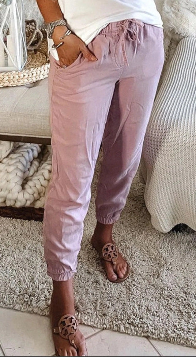 Solid Color Waist Tie Pants