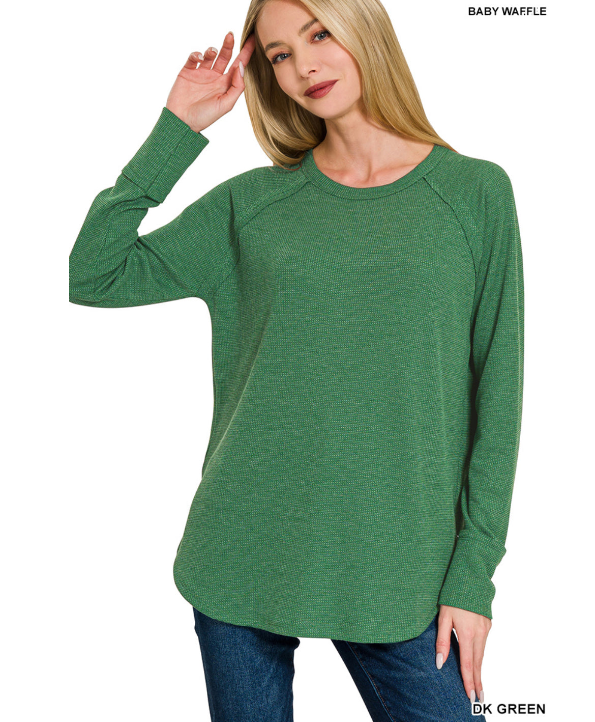 Zenana Waffle Knit Long Sleeve Top Hunter Green