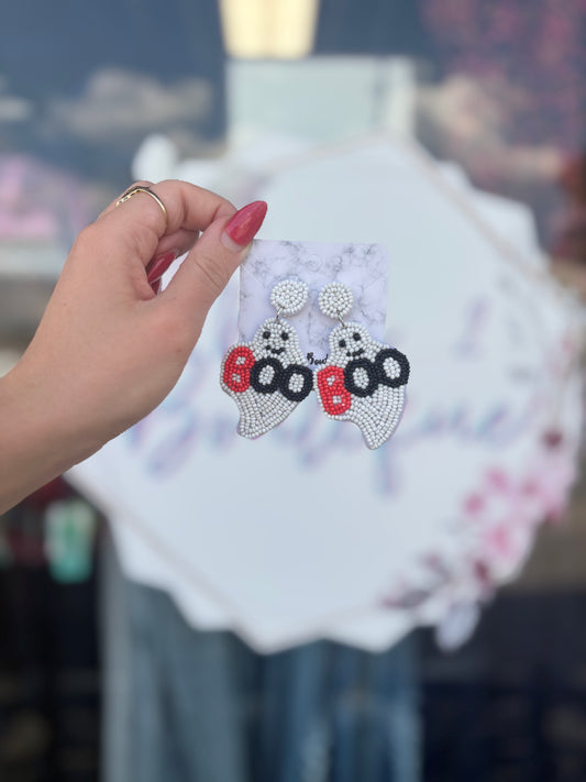 Ghost "BOO" Beaded Earrings