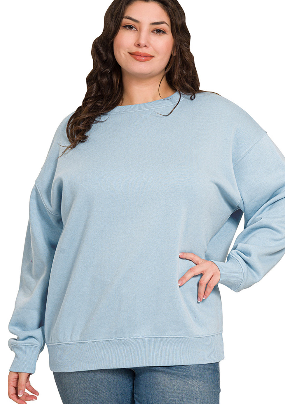 Curvy fleece crewneck pullover sweatshirts