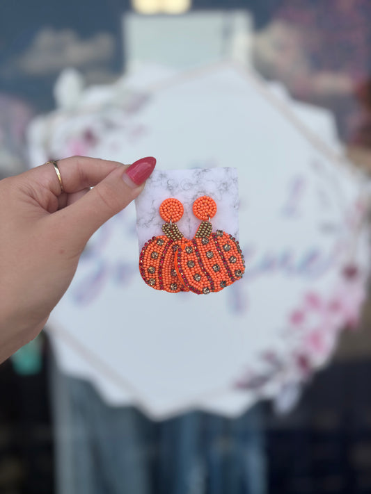 Orange Beaded Pumpkin Earrings