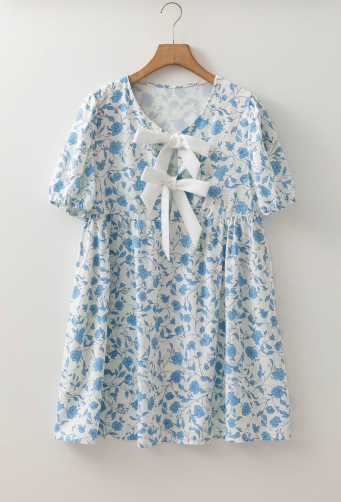 Blue Blossoms and Bows Mini Dress