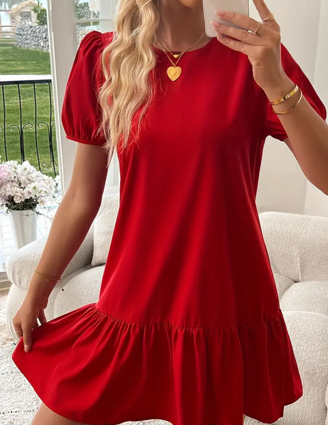 Red Ruffle Trim Dress