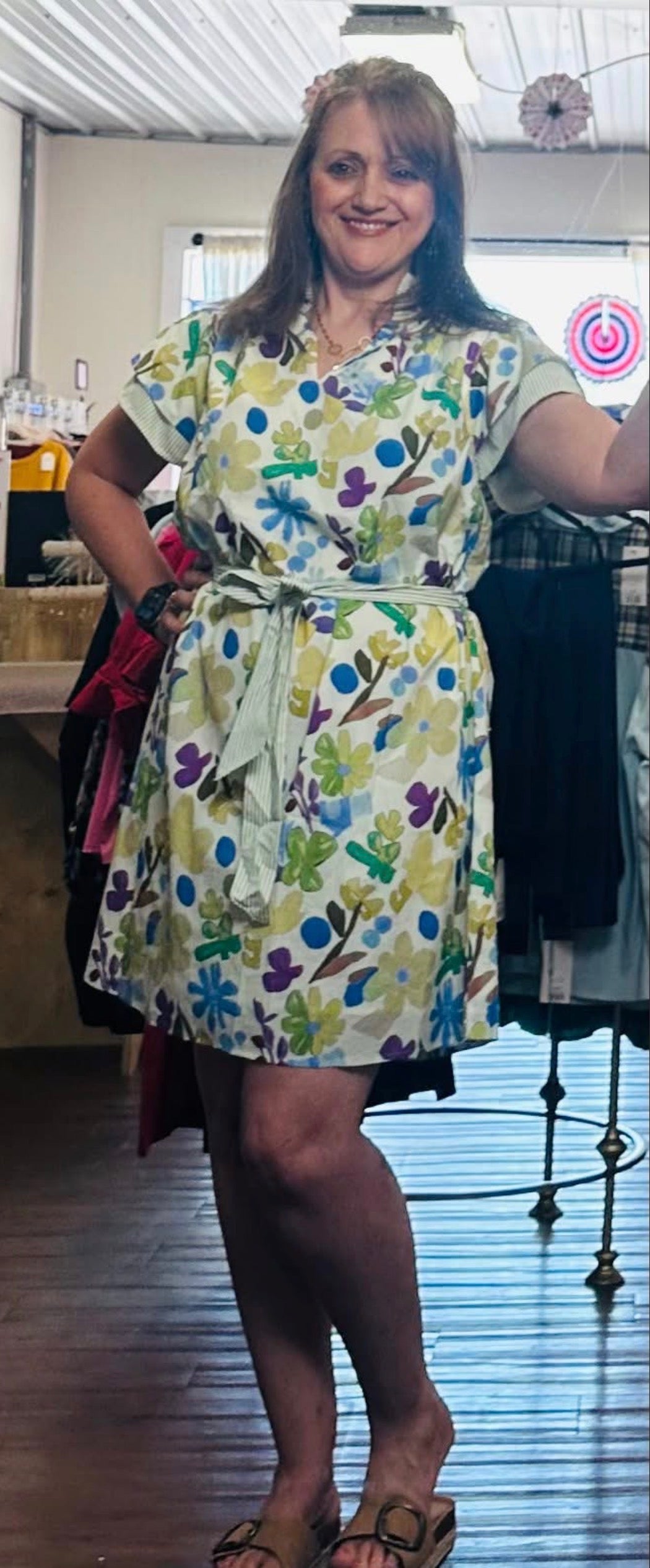 Sage Floral Belted Dress