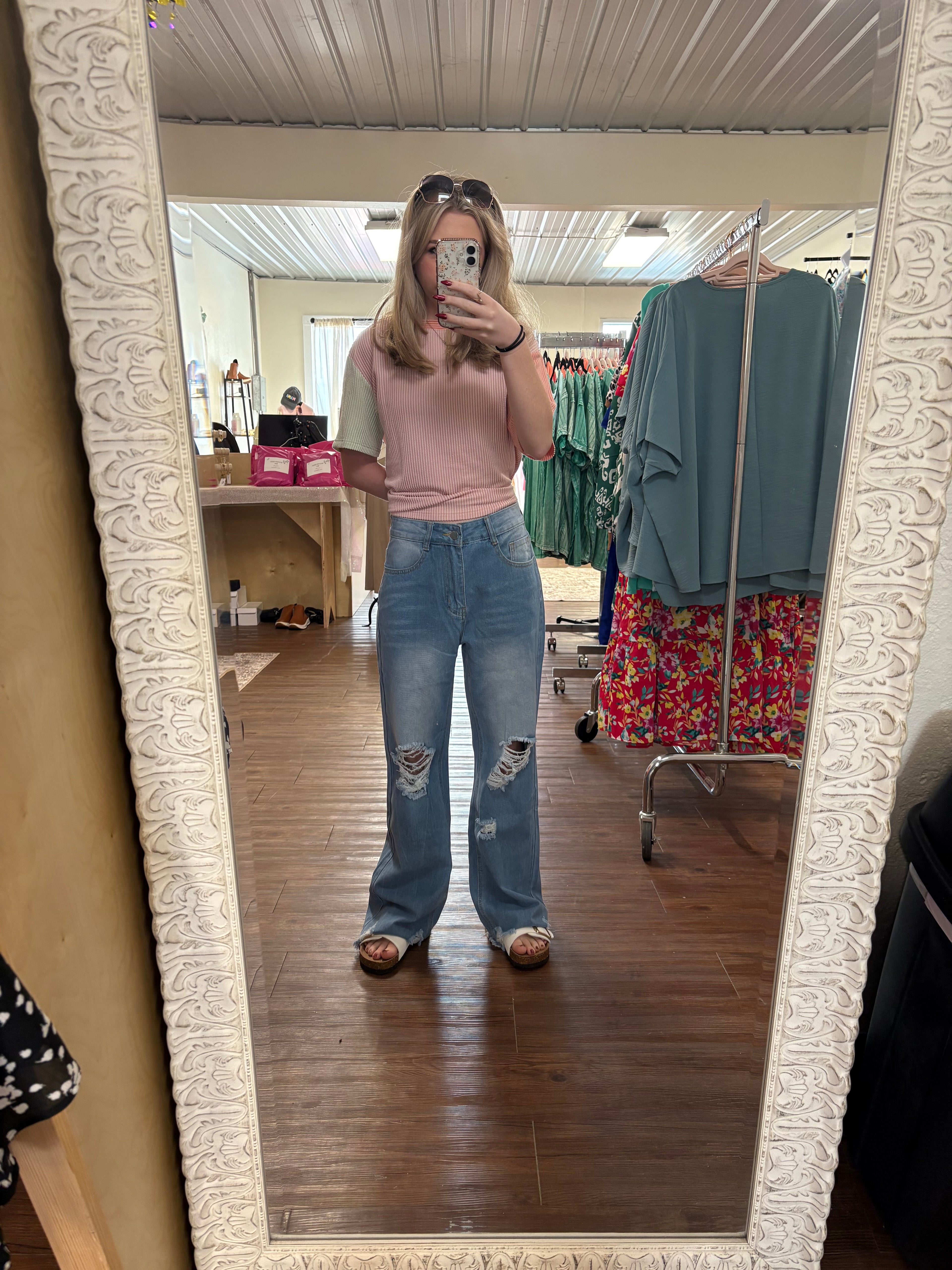 Distressed Raw Hem Jeans with Pockets