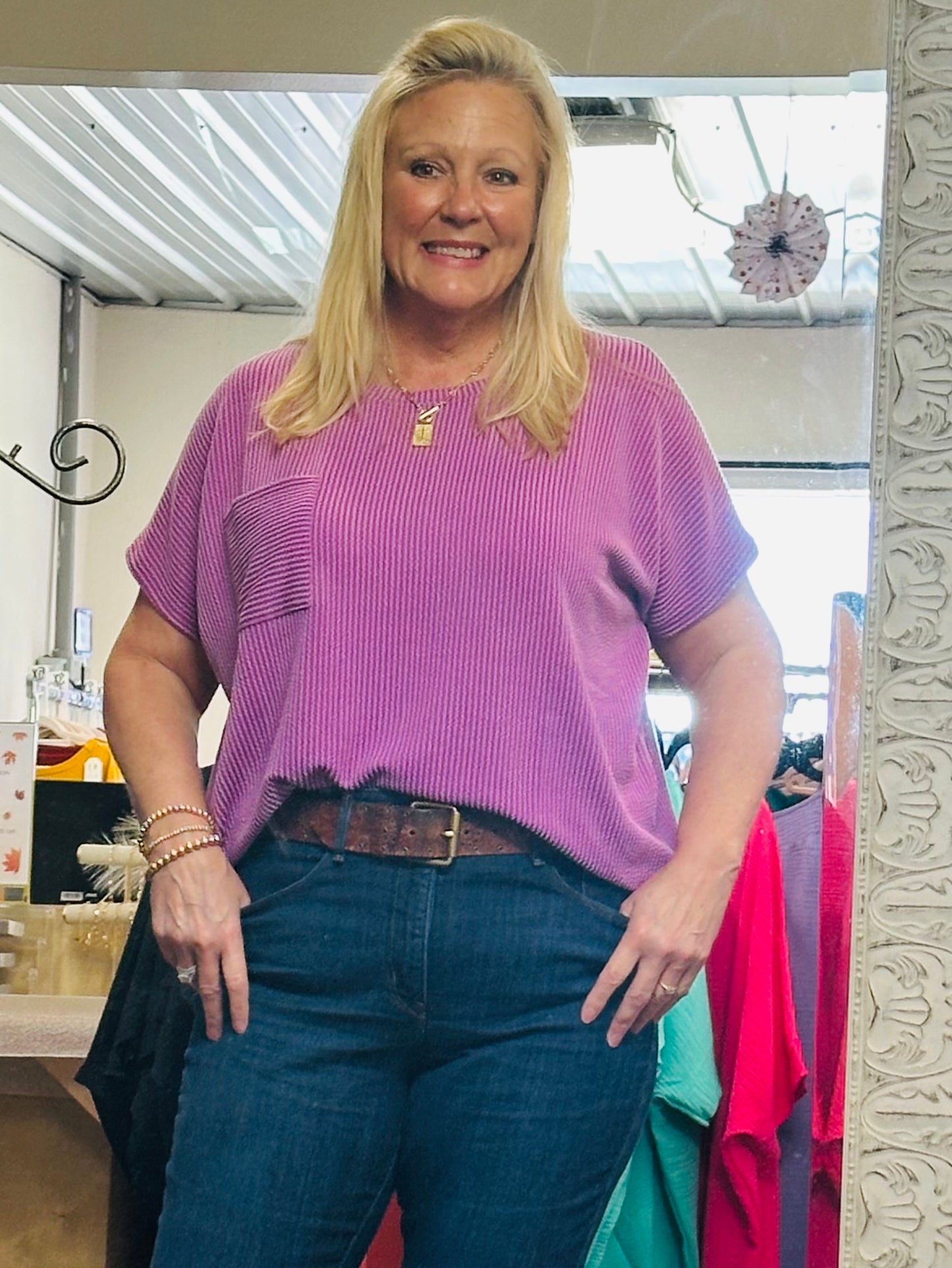 Curvy Plum Ribbed Top