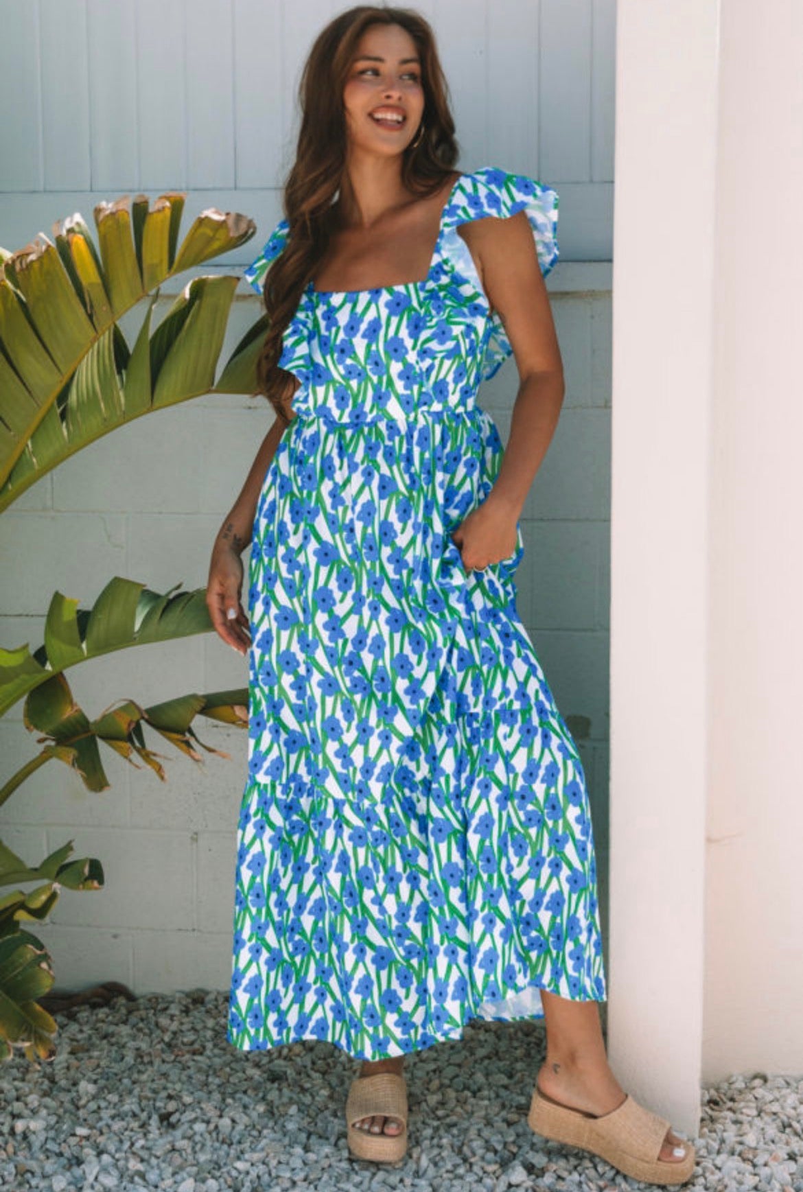 Coastal Bloom Ruffle Strap Maxi