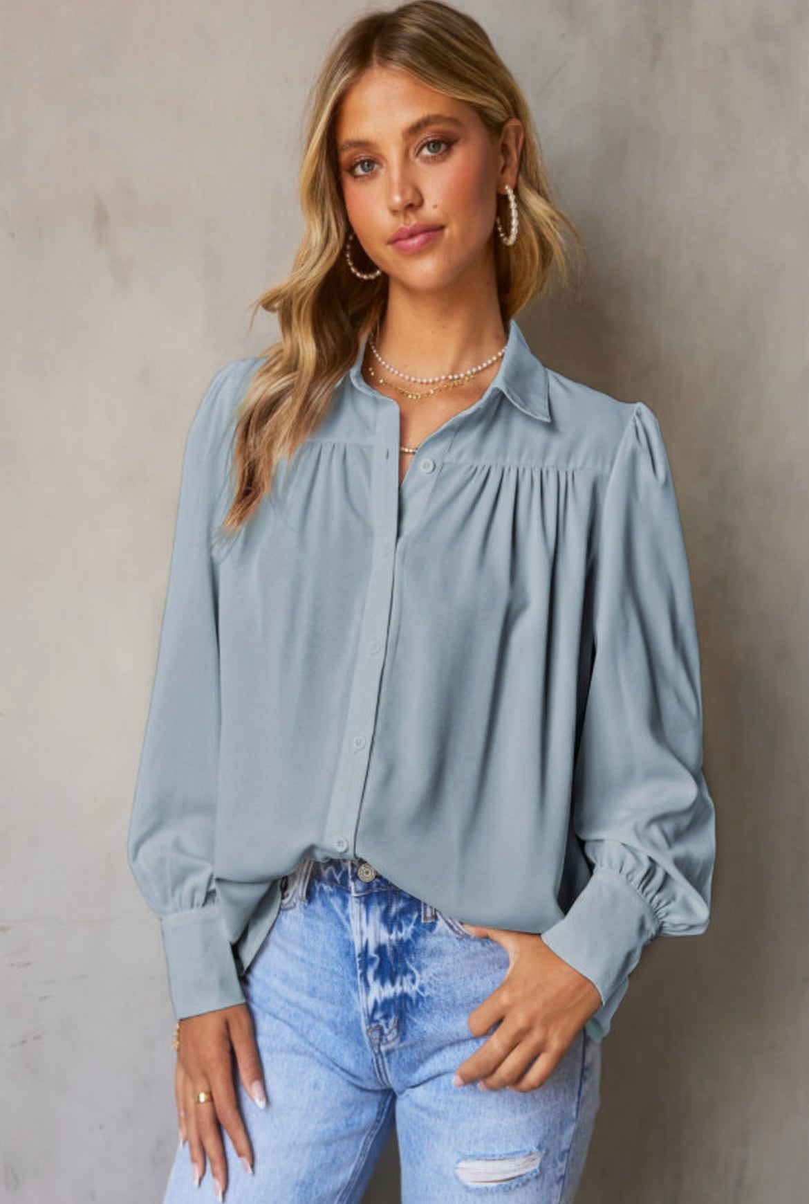 Blue Button up Elegant Blouse