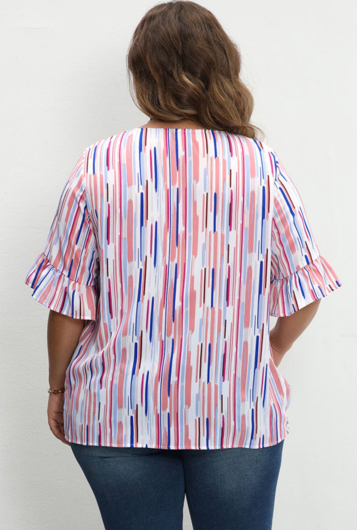 Ruffled Short Sleeve Stripe Top