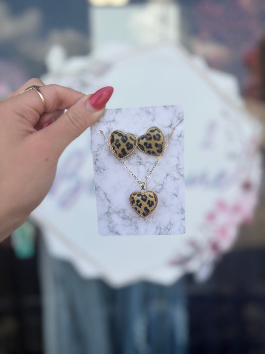 Leopard Print Set - Earrings & Necklace