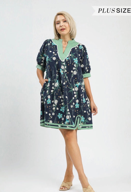 Navy Petal Pop Puff Sleeve Curvy