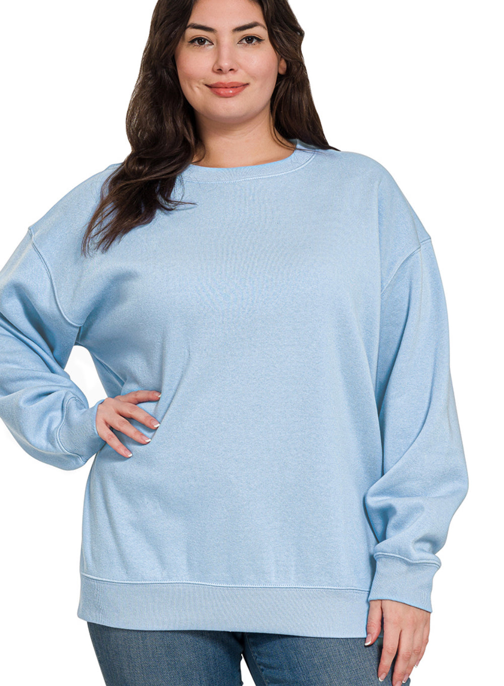 Curvy fleece crewneck pullover sweatshirts