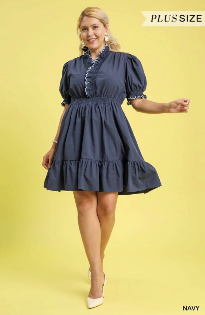 Navy Darling Scalloped Curvy Mini Dress