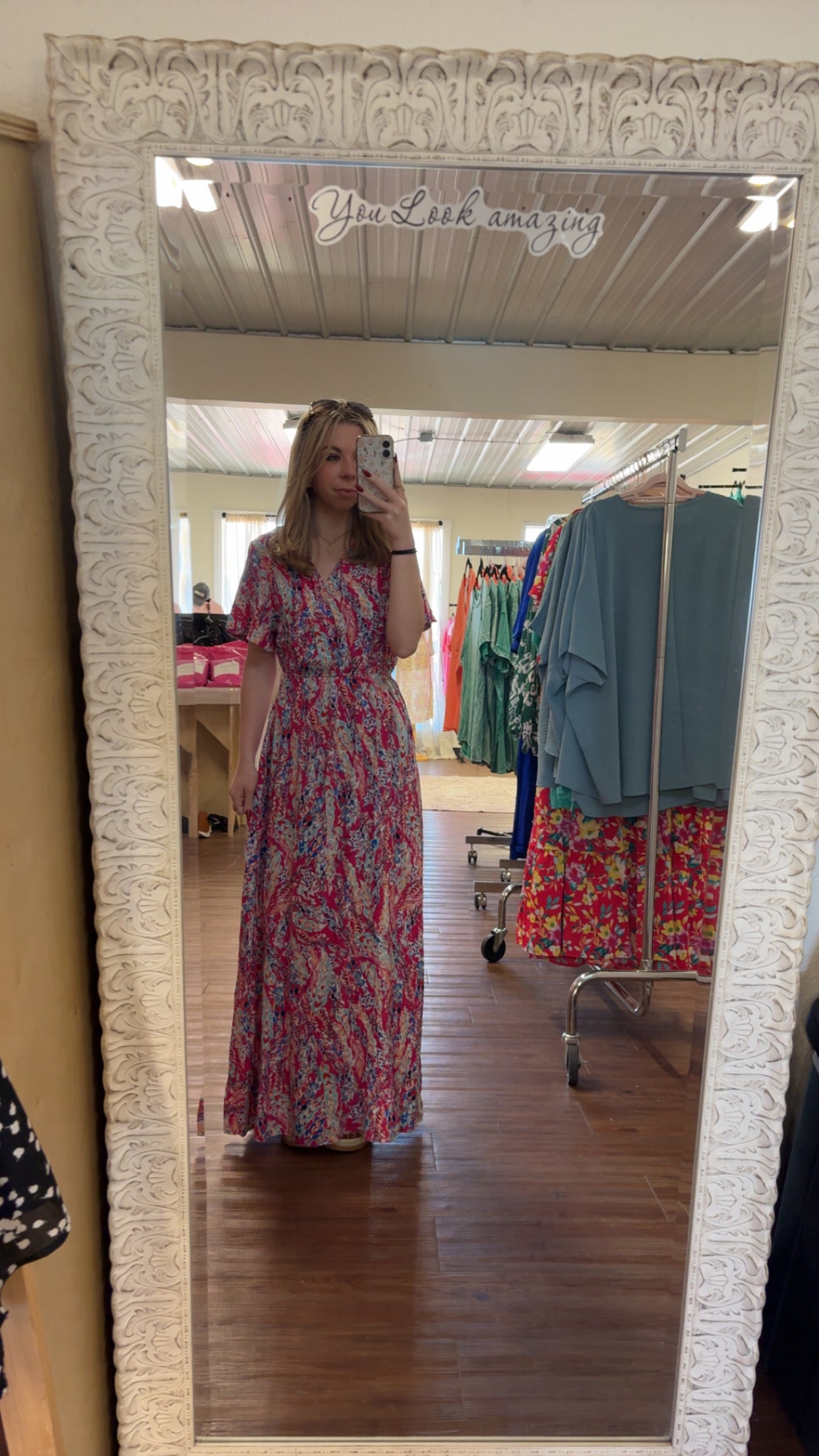 Maxi Dress VNeck Teal Spring Floral