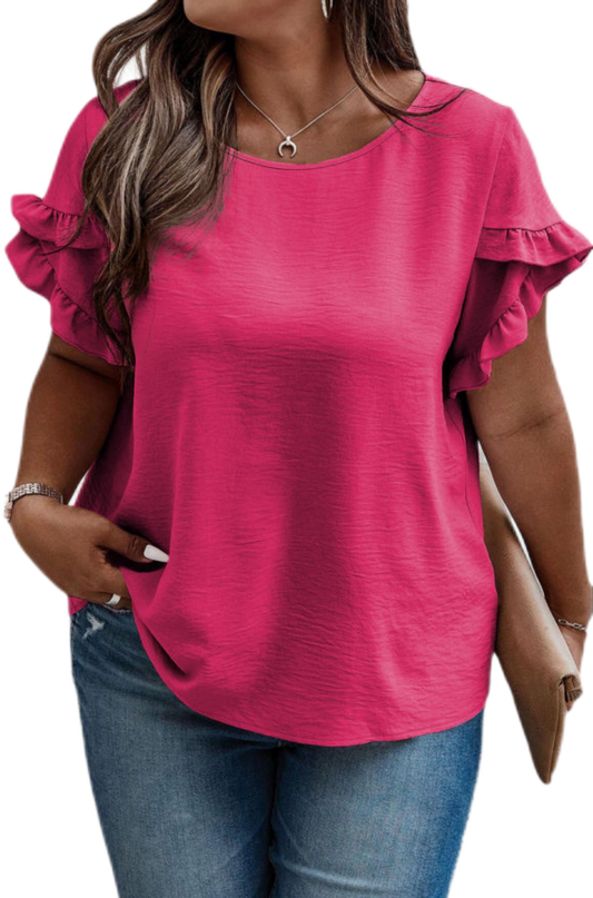 Hot Pink Ruffled Short Sleeve Top