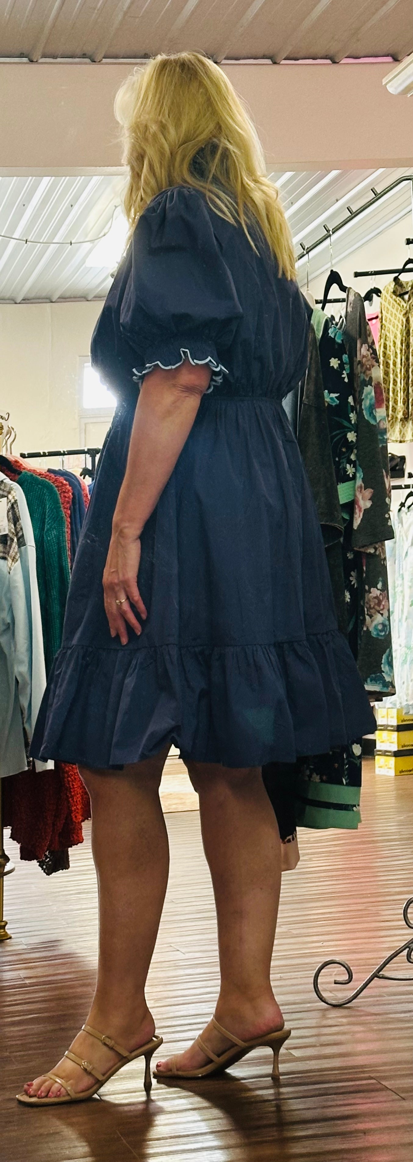 Navy Darling Scalloped Curvy Mini Dress