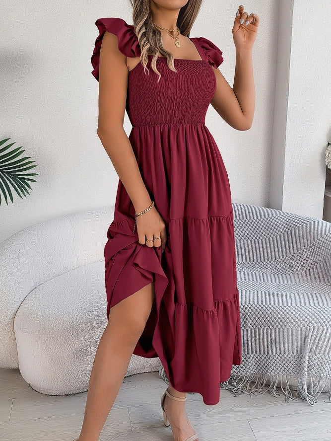 Burgundy Square Collar Dress