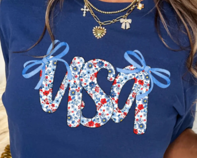 Blue Bow Floral USA Top
