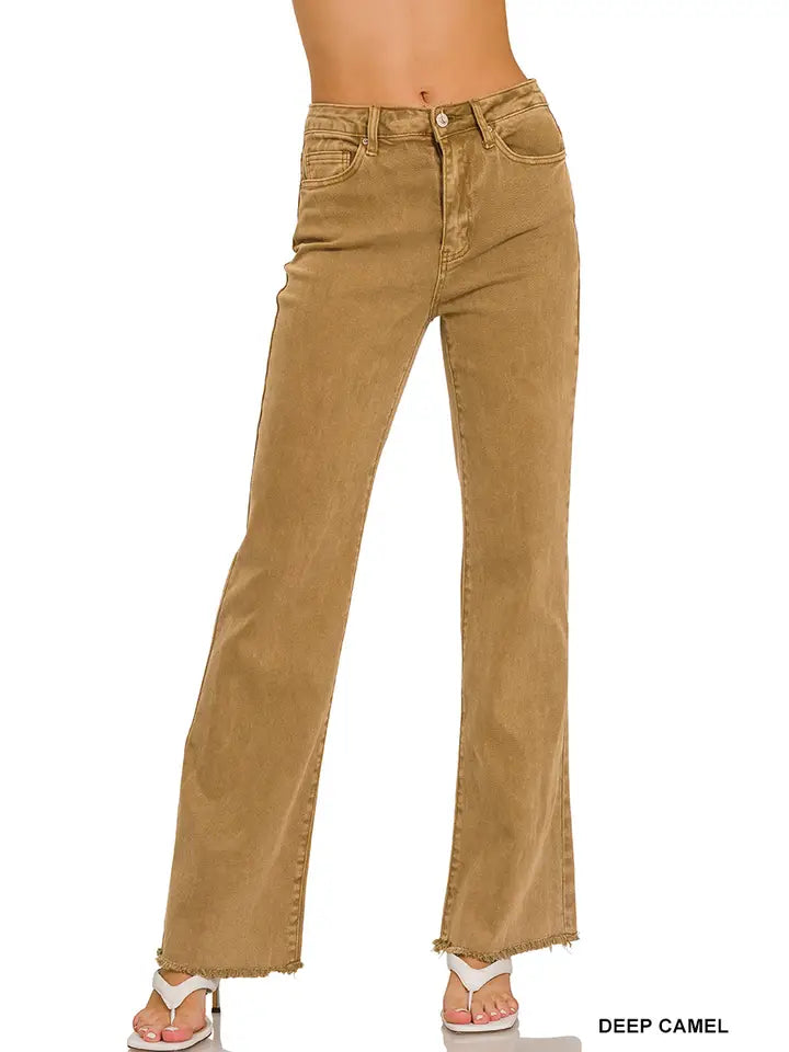 Camel Frayed Hem Jeans
