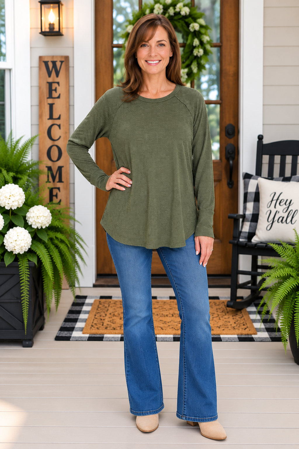 Dark Olive Baby Waffle Top