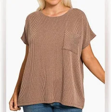 Curvy Brown Ribbed Top