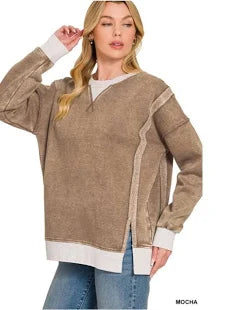 Plus Size Mocha Acid Washed Top
