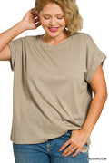 Curvy Mushroom Rolled Sleeve Top