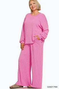 Curvy Candy Pink L/S Pants Set