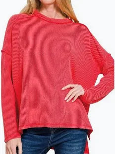 Plus Size Red Long Sleeve Top