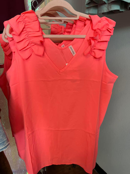Coral Ruffle Sleeve Top