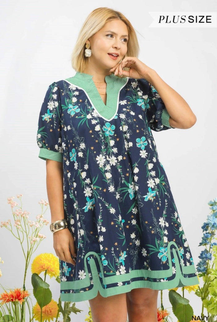 Navy Petal Pop Puff Sleeve Curvy