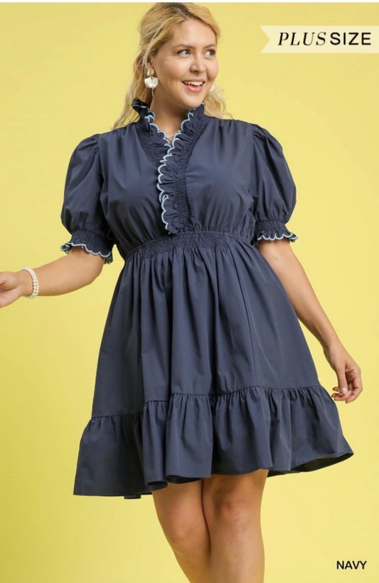 Navy Darling Scalloped Curvy Mini Dress