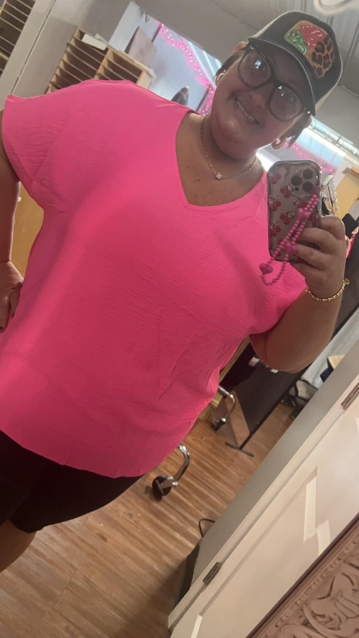 Hot Pink V-Neck Top