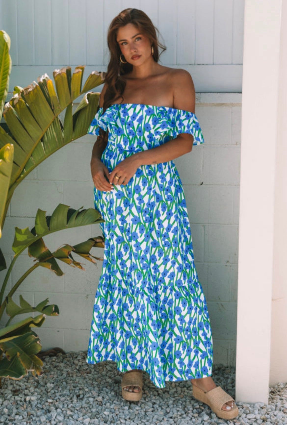 Coastal Bloom Ruffle Strap Maxi