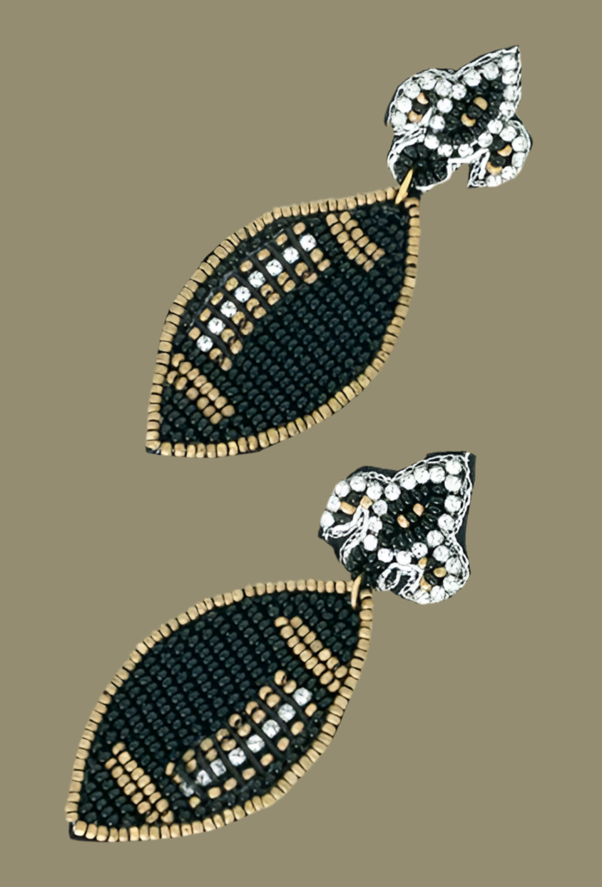 Fleur De Lis Beaded Football Earrings