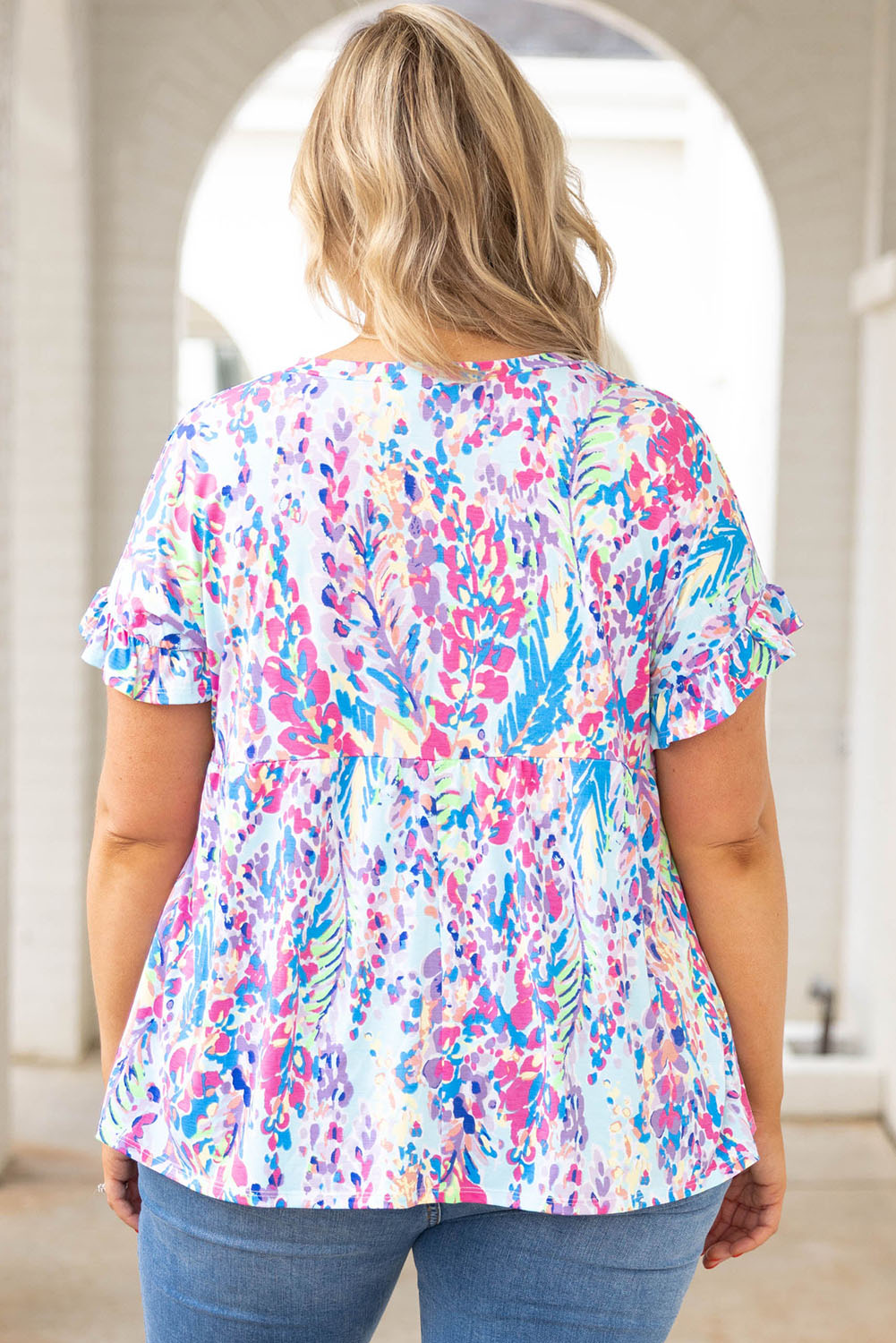 Floral Short Sleeve Ruffle Top