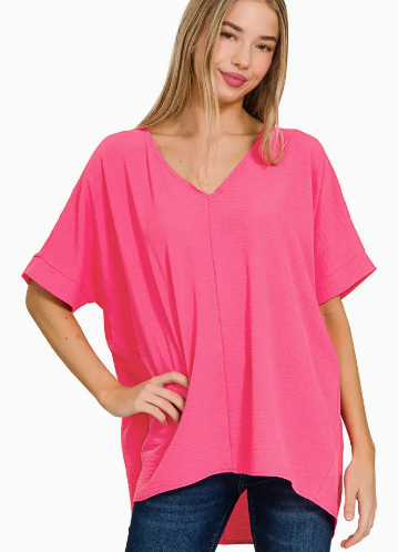 Fuchsia Dolman Short Sleeve Top