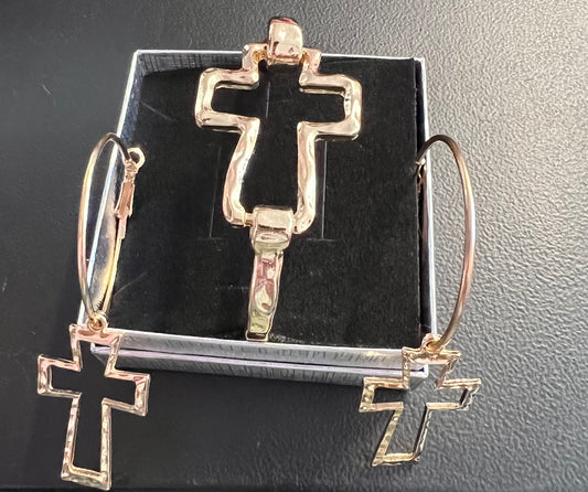 Cross Bracelet and Earring Set