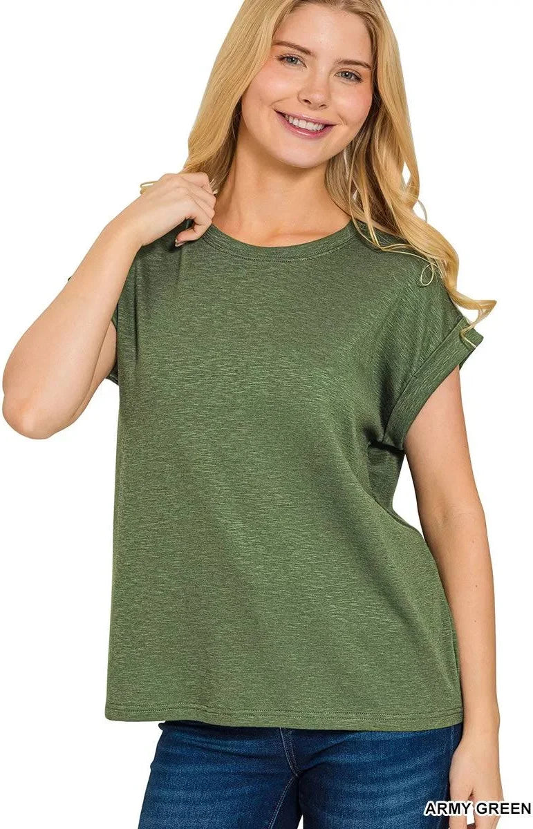 Green Rolled Sleeve Top