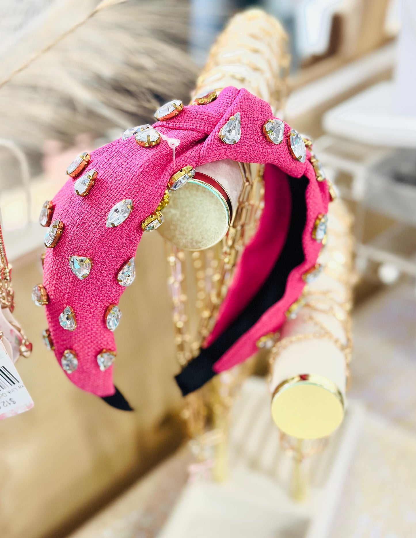 Pink Headband with Pearls