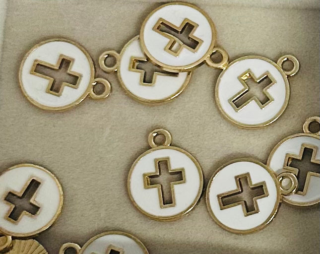 Round White Cross Charm